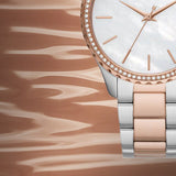 Michael Kors Layton Three Hand Mother of Pearl White Dial Two Tone Steel Strap Watch For Women - MK6849 Authentic Buy Shop Now