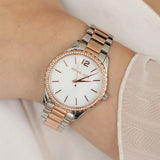 Michael Kors Layton Three Hand Mother of Pearl White Dial Two Tone Steel Strap Watch For Women - MK6849 Authentic Buy Shop Now