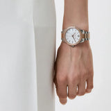 Michael Kors Layton Three Hand Mother of Pearl White Dial Two Tone Steel Strap Watch For Women - MK6849 Authentic Buy Shop Now