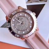Michael Kors Runway Three Hand Crystal Pave Dial Pink Rubber Strap Watch For Women - MK6854 Authentic Buy Shop Now