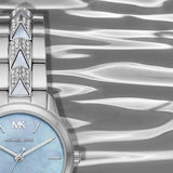 Michael Kors Runway Mercer Quartz Mother of Pearl Blue Dial Silver Steel Strap Watch For Women - MK6857 Authentic Buy Shop Now