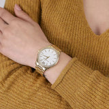 Michael Kors Layton Three Hand Mother of Pearl White Dial Gold Steel Strap Watch For Women - MK6870 Authentic Buy Shop Now