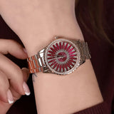 Michael Kors Layton Three Hand Red Dial Rose Gold Steel Strap Watch For Women - MK6893 Authentic Buy Shop Now