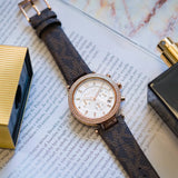 Michael Kors Parker Chronograph White Dial Brown Leather Strap Watch For Women - MK6917 Authentic Buy Shop Now