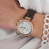 Michael Kors Parker Chronograph White Dial Brown Leather Strap Watch For Women - MK6917 Authentic Buy Shop Now