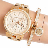 Michael Kors Ritz Chronograph Gold Dial Gold Steel Strap Watch For Women - MK6937 Authentic Buy Shop Now