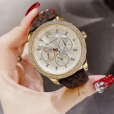 Michael Kors Tibby Multifunction Gold Dial Brown Leather Strap Watch For Women - MK6966 Authentic Buy Shop Now