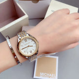 Michael Kors Mindy Three Hand White Dial Two Tone Steel Strap Watch For Women - MK7084 Authentic Buy Shop Now