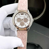 Michael Kors Multifunction Silver Dial Pink Leather Strap Watch For Women - MK7206 Authentic Buy Shop Now