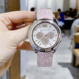Michael Kors Multifunction Silver Dial Pink Leather Strap Watch For Women - MK7206 Authentic Buy Shop Now