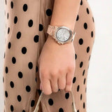 Michael Kors Everest Chronograph Silver Dial Rose Gold Steel Strap Watch For Women - MK7213 Authentic Buy Shop Now