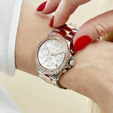 Michael Kors Everest Chronograph White Dial Two Tone Steel Strap Watch For Women - MK7214 Authentic Buy Shop Now