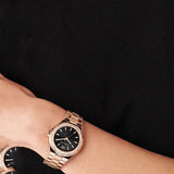 Michael Kors Lennox Three-Hand Black Dial Rose Gold Steel Strap Watch For Women - MK7233 Authentic Buy Shop Now