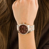 Michael Kors Lexington Chronograph Red Dial Rose Gold Steel Strap Watch For Women - MK7275 Authentic Buy Shop Now