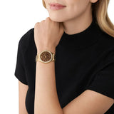 Michael Kors Layton Chronograph Brown Dial Gold Steel Strap Watch For Women - MK7296 Authentic Buy Shop Now