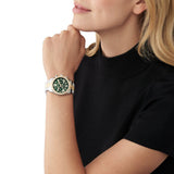 Michael Kors Lexington Chronograph Green Dial Two Tone Steel Strap Watch For Women - MK7303 Authentic Buy Shop Now