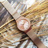 Michael Kors Lennox Three Hand Rose Gold Dial Rose Gold Mesh Strap Watch For Women - MK7336 Authentic Buy Shop Now