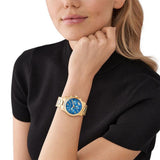 Michael Kors Runway Chronograph Blue Dial Gold Steel Strap Watch For Women - MK7353 Authentic Buy Shop Now