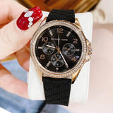 Michael Kors Layton Three Hand Mother of Pearl Black Dial Black Leather Strap Watch For Women - MK2911 Authentic Buy Shop Now