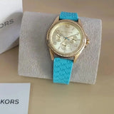 Michael Kors Mini Pilot Quartz Gold Dial Blue Silicone Strap Watch For Women - MK7374 Authentic Buy Shop Now