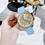 Michael Kors Mini Pilot Quartz Gold Dial Blue Silicone Strap Watch For Women - MK7374 Authentic Buy Shop Now