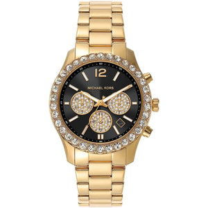 Michael Kors Berkley Chronograph Black Dial Gold Steel Strap Watch For Women - MK7414 Authentic Buy Shop Now