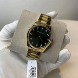 Michael Kors Lexington Three Hand Green Dial Gold Steel Strap Watch For Women - MK7449 Authentic Buy Shop Now