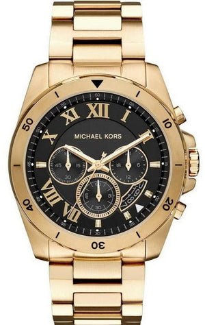 Michael Kors Brecken Chronograph Quartz Black Dial Gold Steel Strap Watch For Men - MK8481 Authentic Buy Shop Now