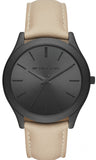 Michael Kors Slim Runway Black Dial Beige Leather Strap Watch For Men - MK8510 Authentic Buy Shop Now