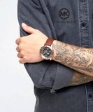 Michael Kors Ryker Analog Gray Dial Brown Leather Strap Watch For Men - MK8519 Authentic Buy Shop Now