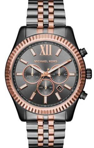 Michael Kors Lexington Chronograph Black Dial Two Tone Steel Strap Watch for Men - MK8561 Authentic Buy Shop Now