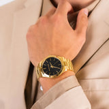 Michael Kors Slim Runway Quartz Black Dial Gold Steel Strap Watch For Men - MK8621 Authentic Buy Shop Now