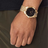 Michael Kors Slim Runway Quartz Black Dial Gold Steel Strap Watch For Men - MK8621 Authentic Buy Shop Now
