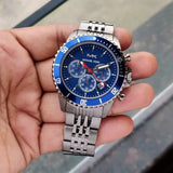 Michael Kors Bayville Chronograph Blue Dial Grey Steel Strap Watch For Men - MK8727 Authentic Buy Shop Now