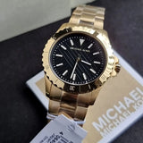 Michael Kors Everest Three-Hand Black Dial Gold Steel Strap Watch For Men - MK9078 Authentic Buy Shop Now