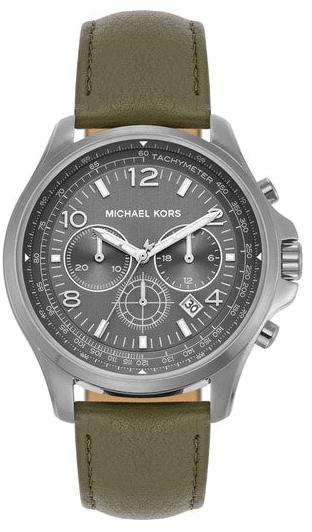 Michael Kors Pilot Chronograph Grey Dial Grey Leather Strap Watch for Men - MK9129 Authentic Buy Shop Now
