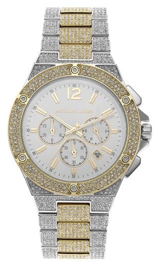 Michael Kors Lennox Pave Crystals Chronograph White Dial Two Tone Steel Strap Watch for Men - MK9150 Authentic Buy Shop Now