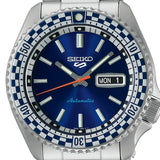 Seiko 5 Sports Petrol Blue Checker Flag Special Edition Blue Dial Silver Steel Strap Watch For Men - SRPK65K1 Authentic Buy Shop Now
