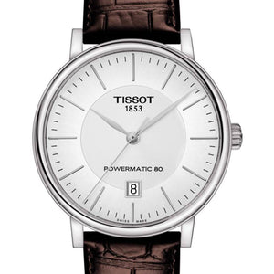 Tissot T-Classic Powermatic 80 Silver Dial Brown Leather Strap Watch For Men - T122.407.16.031.00 Authentic Buy Shop Now