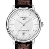 Tissot T-Classic Powermatic 80 Silver Dial Brown Leather Strap Watch For Men - T122.407.16.031.00 Authentic Buy Shop Now