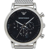 Emporio Armani Classic Chronograph Black Dial Silver Mesh Bracelet Watch For Men - AR1808 Authentic Buy Shop Now
