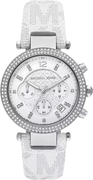 Michael Kors Parker Chronograph White Dial White Leather Strap Watch For Women - MK7226 Authentic Buy Shop Now