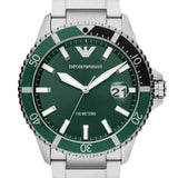 Emporio Armani Three Hand Green Dial Silver Steel Strap Watch For Men - AR11338 Authentic Buy Shop Now