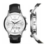 Emporio Armani Classic Chronograph Silver Dial Black Leather Strap Watch For Men - AR2432 Authentic Buy Shop Now