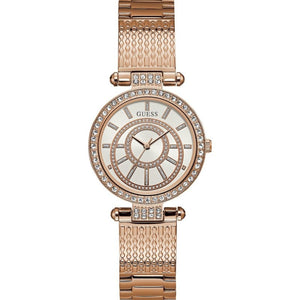 Guess Muse Quartz Silver Dial Rose Gold Steel Strap Watch For Women - W1008L3 Authentic Buy Shop Now