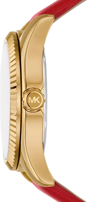 Michael Kors Lexington Three Hand Red Dial Red Leather Strap Watch For Women - MK4747 Authentic Buy Shop Now