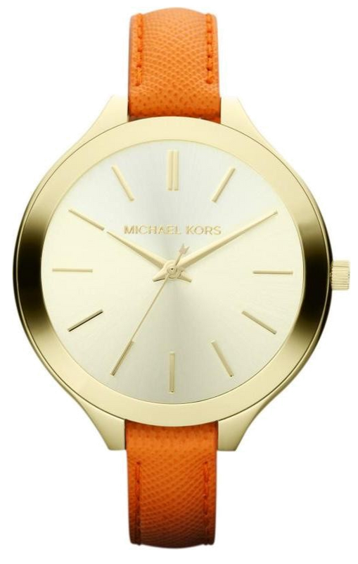 Michael Kors Runway Quartz Gold Dial Orange Leather Strap Watch For Women - MK2275 Authentic Buy Shop Now