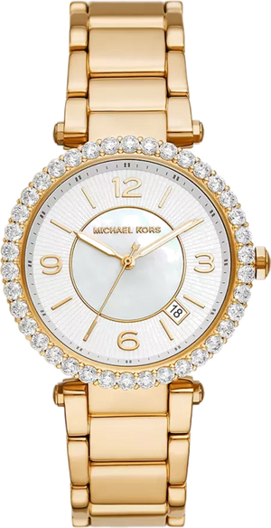 Michael Kors Parker Mother of Pearl White Dial Gold Steel Strap Watch For Women - MK4693 Authentic Buy Shop Now
