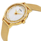 Guess Chelsea Crystals Mother of Pearl White Dial Gold Mesh Bracelet Watch For Women - W0647L7 Authentic Buy Shop Now