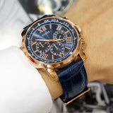 Guess Horizon Chronograph Blue Dial Blue Leather Strap Watch For Men - W0380G5 Authentic Buy Shop Now